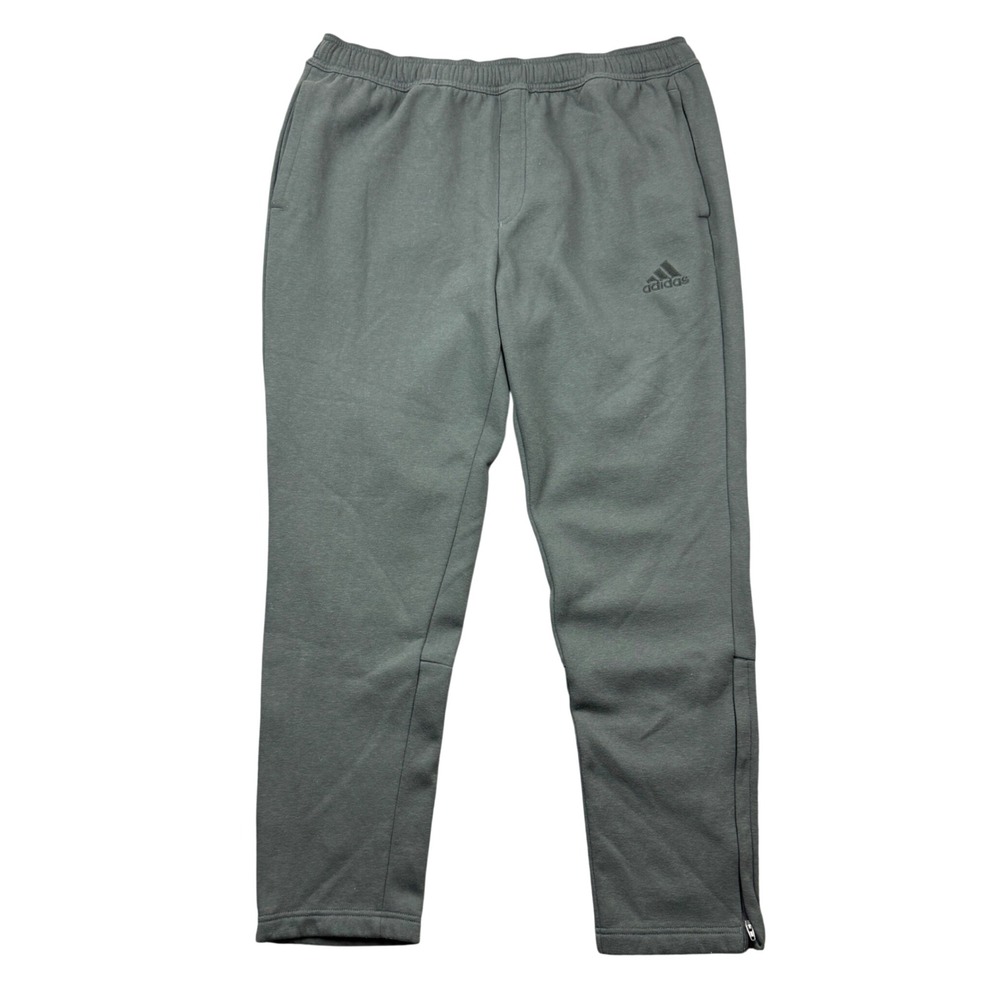 Adidas Men XL Gray Fleece Lined Joggers Ankle Zip Tapered Sweatpants Workout Gym